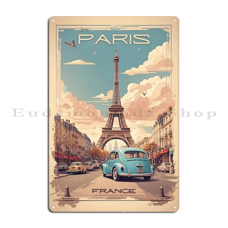 Retro Vintage Paris Poster with Eiffel Tower Parisian Elegance Metal Plaque Club Wall Decor Pub Designing Tin Sign Poster