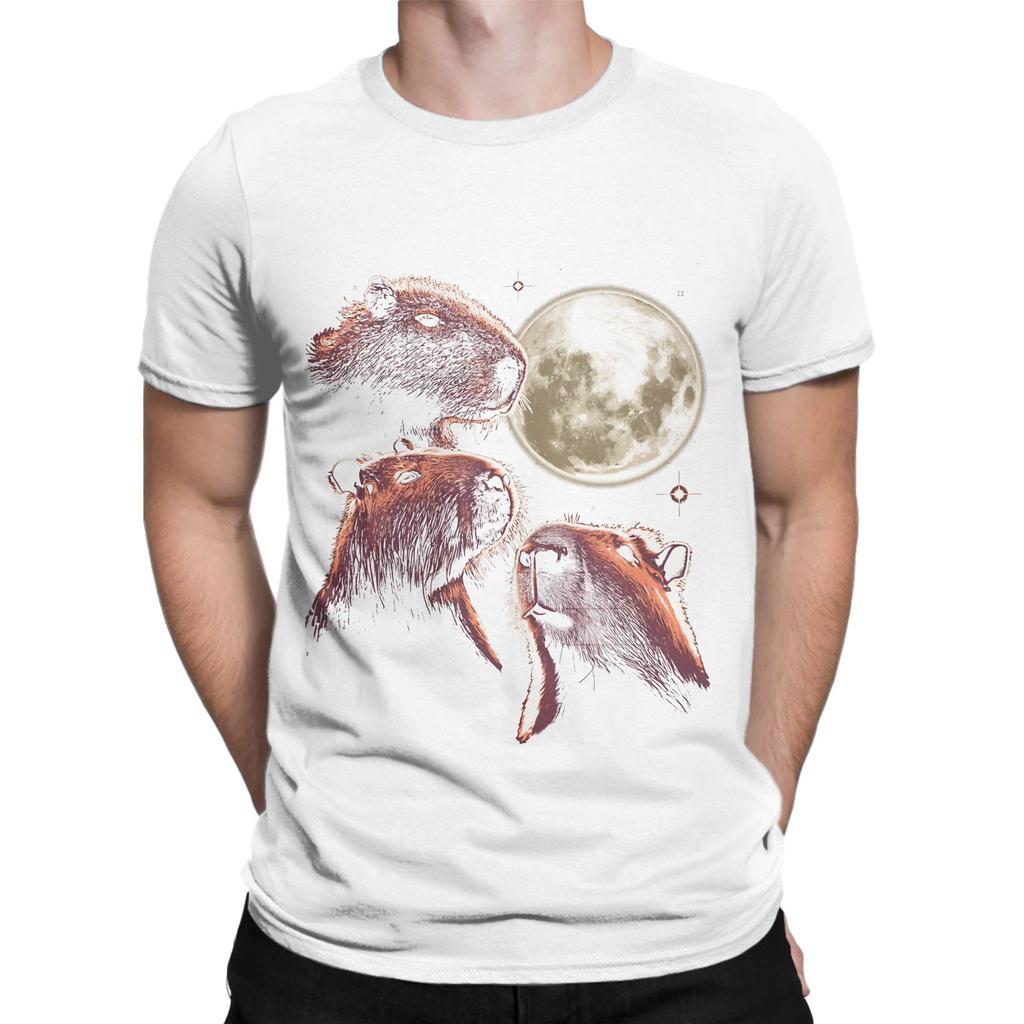 Three Capybara Moon Funny Capybara Meme Mystical Capybara Funny 100 Cotton TShirt capybara Tops Tees For Unisex