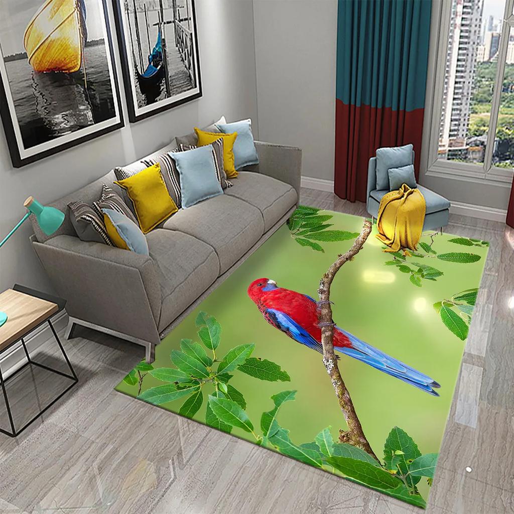 Colorful Parrot Carpet Animal Flower Rugs Kitchen Bathroom Entrance Non-Slip Carpet Bedroom Living Room Sofa Chair Decor Rugs