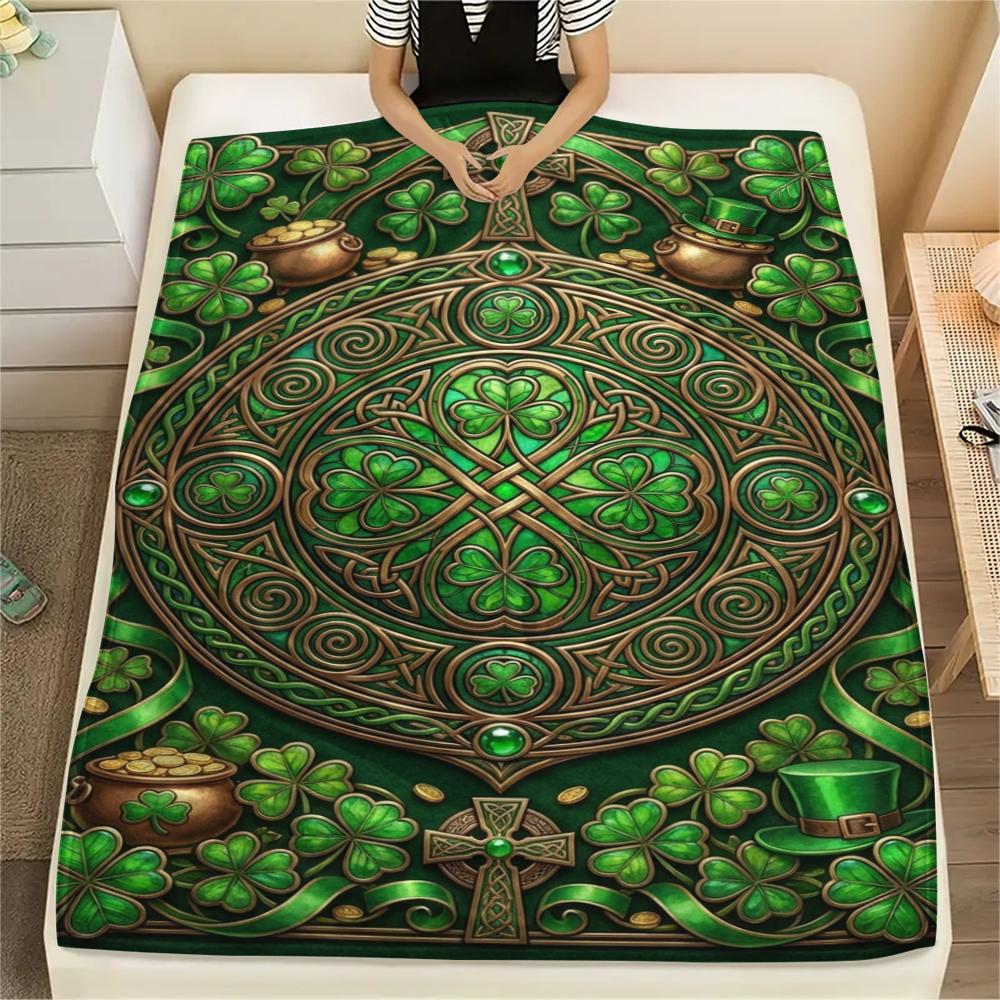 1Pc St.Patrick's Day Print Flannel Blanket, High quality Comfortable for All Seasons, Home Decor, Warmth and Comfort, Perfect for Christmas Gifts W73