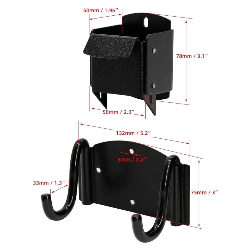 Wheelbarrow Storage Hook Wall Mount Garage Storage Hook Set with Lower Support Base and Hardware for Shed Storage for Daily Garage Use