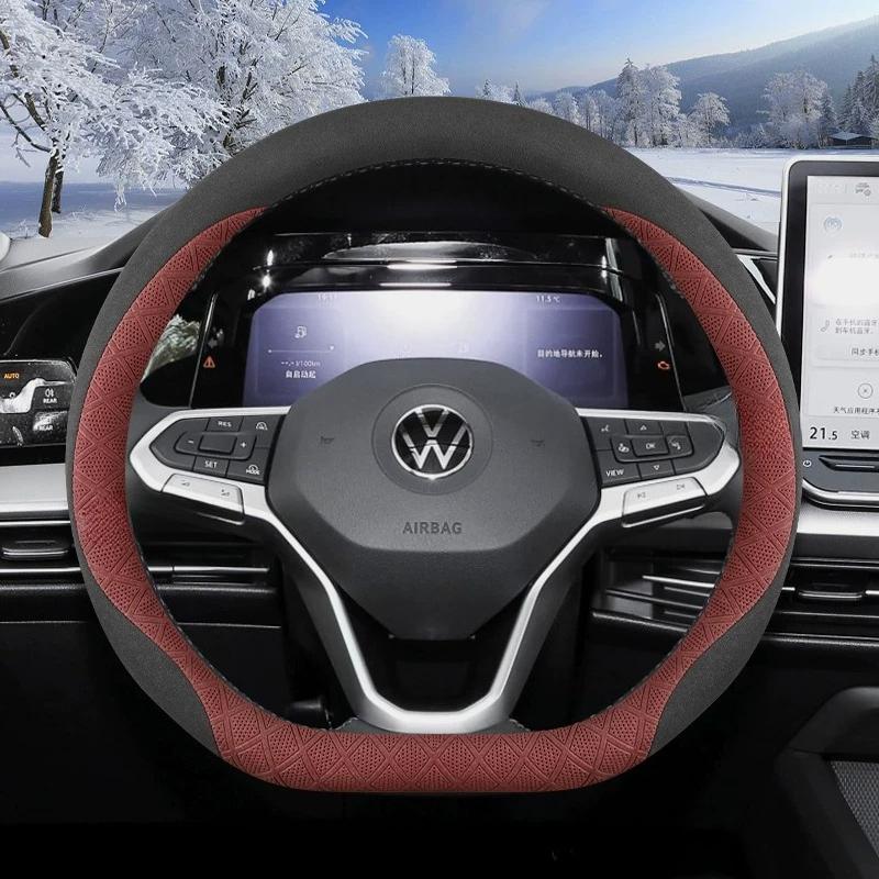 Leather Car Steering Wheel Cover for Volkswagen Id4 Polo Atlas Tigua Tayron Caddy Taigo T Cross 2015 - 2025 2026 VW Accessories