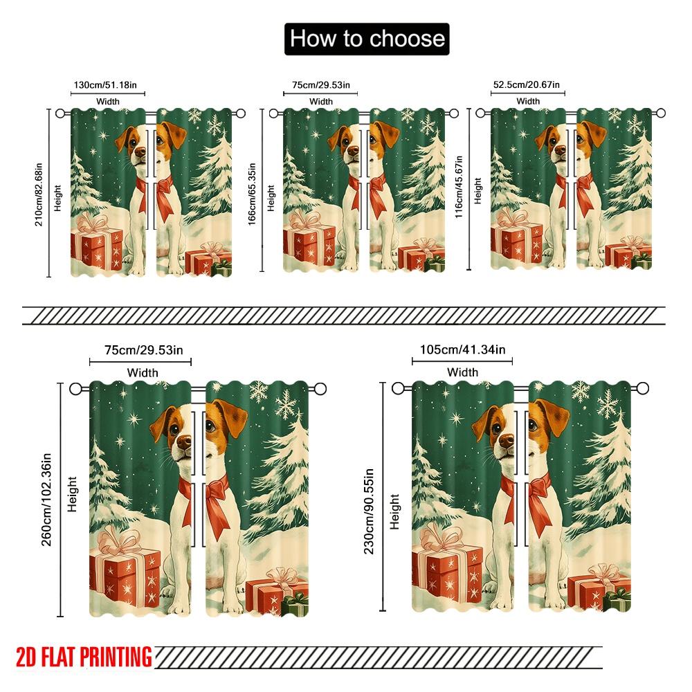 2pcs,2D Plane Printing Light Filtering Curtains Cute Dog Christmas Gifts (2) Versatile Durable Polyester (without Rod) Gifts Use