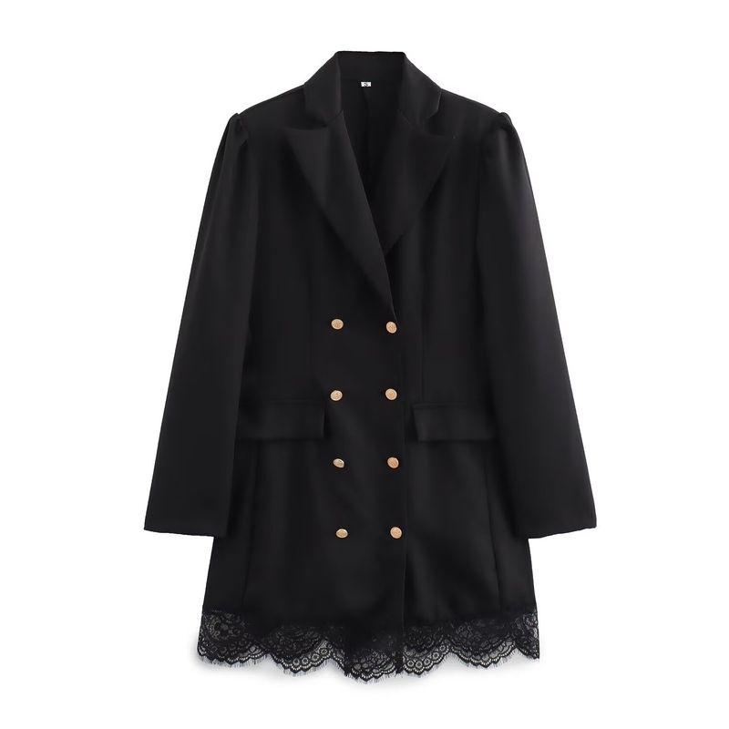 

Kaslead New Arrival Women s Clothing Fashion Style Fashion Temperament Waist-Controlled Lace Patchwork Tailored Collar Dress Black S