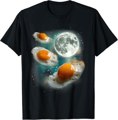 Fried Eggs Moon Space Galaxy Funny Breakfast Meme Graphic T-Shirt Men Casual Cotton Tee