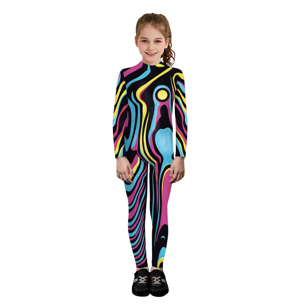 Iootiany Halloween Parent-child Color Graffiti Printed Bodysuit Purim Role Play Costume Children's Carnival Tights Jumpsuit 2025