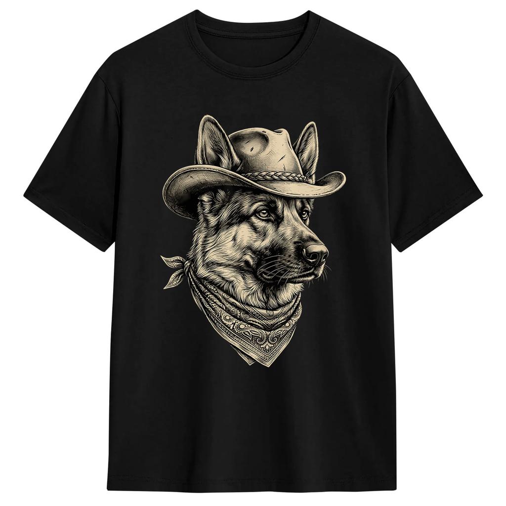 Gerunisex Shepherd Western Graphic Cowboy Dog Smoking Humor Tshirt Beach Fashion Tshirts Pure Cotton Crew Neck Plus Size Tees