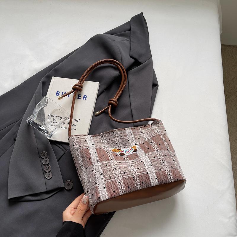 

Сумка через плечо в иностранном стиле, женская переносная сумка-ведро с милым кружевным узором в горошек, модная сумка-мессенджер темно-коричневого