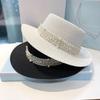Fashion Summer Women Wide Brim Straw Hat Chapeau Female Sun Hats Boater Pearl Accessories Panama Beach Hat Sombrero Mujer Fedora
