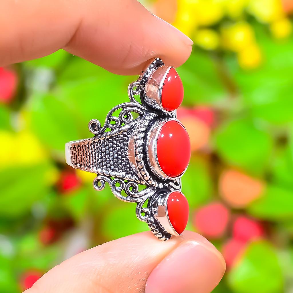 Red Carnelian Gemstone 925 Sterling Silver Gift Jewelry Ring Size 10