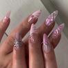 3D Bow Silver Magic Mirror Powder Pink Wearable Nail Art - Sweet Fake Nails