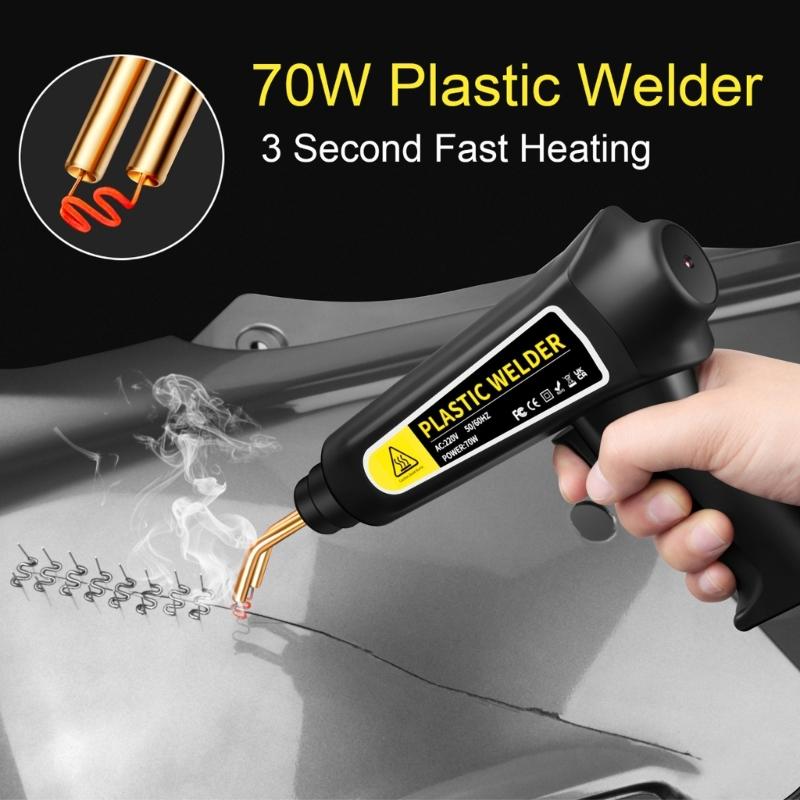 Efficient 70W Plastic Welding Kit Repair Set Quick Heating, 4 Different Staple, LED Lights for Welding Broken Plastics