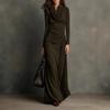 2026 Autumn and Winter European and American Independent Station Temperament Elegant Stacked Collar Pleated Slim Dress