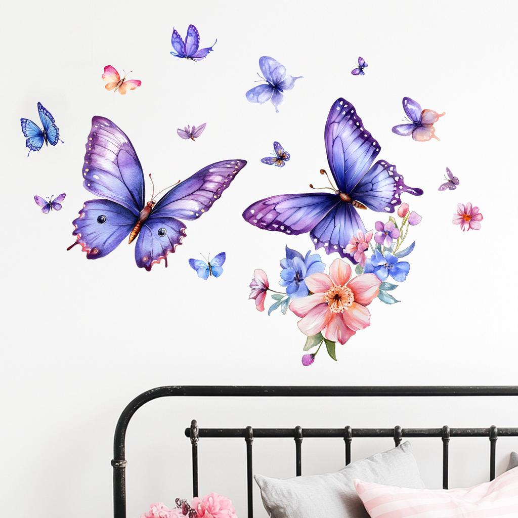 Kreskówkowy Fioletowy Motyl Naklejka na Ścianę Samoprzylepna Dekoracja Ściany Pokoju Dziecięcego Salonu Wystrój Domu
