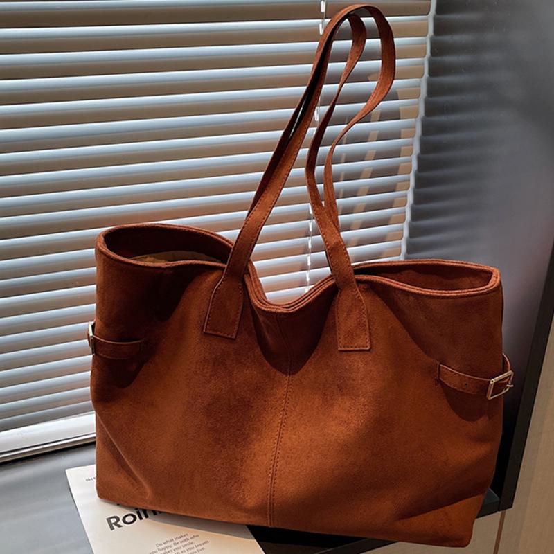 Korean Version Niche Large-capacity Tote Bag Women's 2025 Autumn New Suede Casual Commuter Portable Shoulder Bag