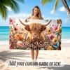 Highland Cow Theme Quick Dry Beach Towel Custom Name Text Print Large Sand Resistant Towel Beach Vacation