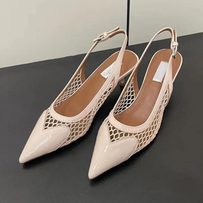 Fashion New Summer 2025 Patent Leather Nude Color Thin Heel Pointed High-heeled Sandals, Transparent Open Toed Sexy Women's Slippers