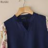 ZANZEA Women Floral Print Splice 3/4 Sleeve Casual V-Neck Blouse
