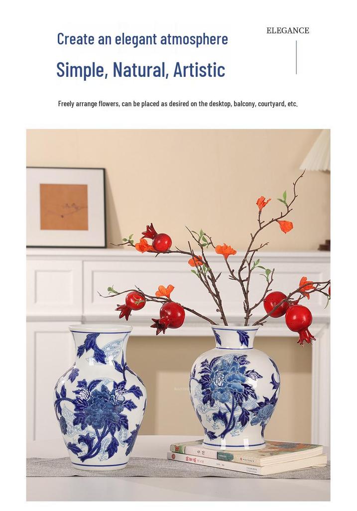 High-Grade Embossed Ceramic Vase for Living Room Decor - Chinese Style Dry Flower Ornament