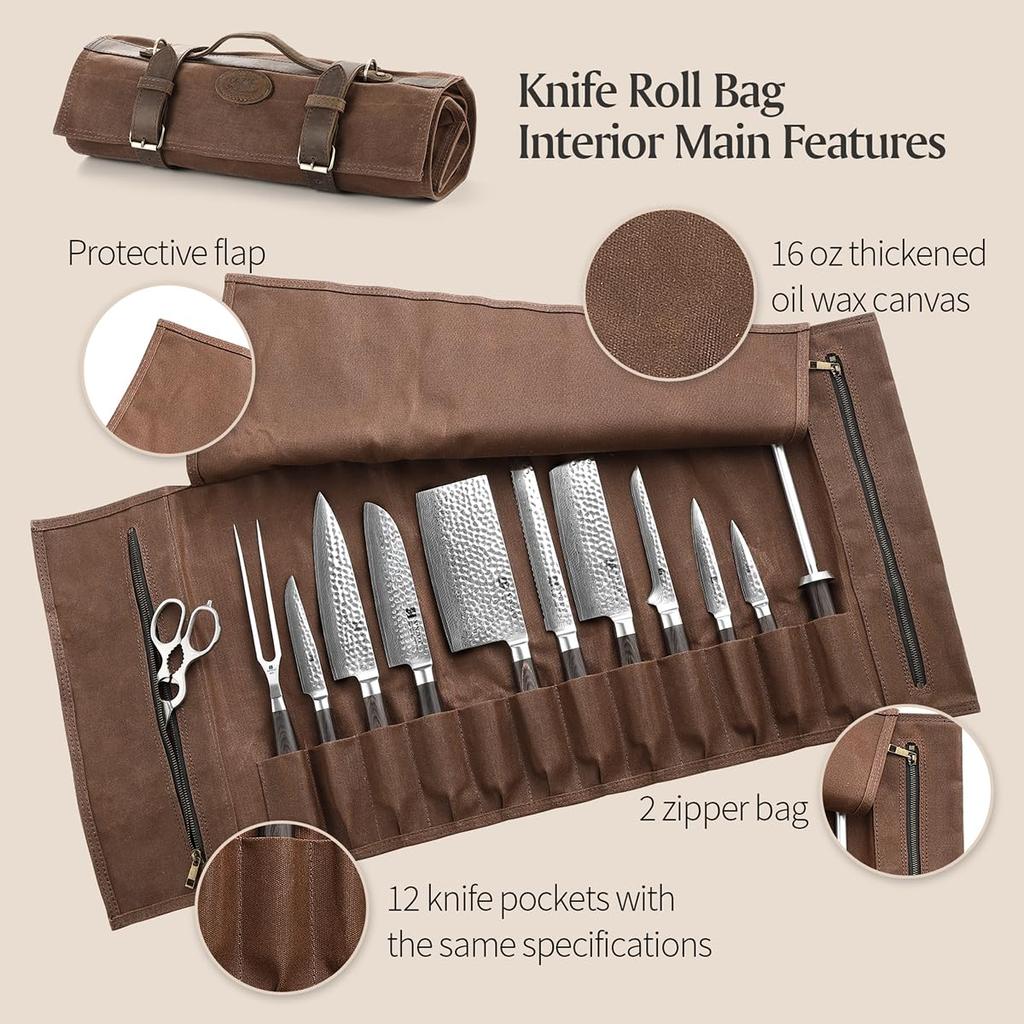 Chef Knife Roll Bag With 12 Slots Plus 2 Zipper Pockets Chef Knife Case Portable Carrying Case for Knive and Tool Chef Knife Bag
