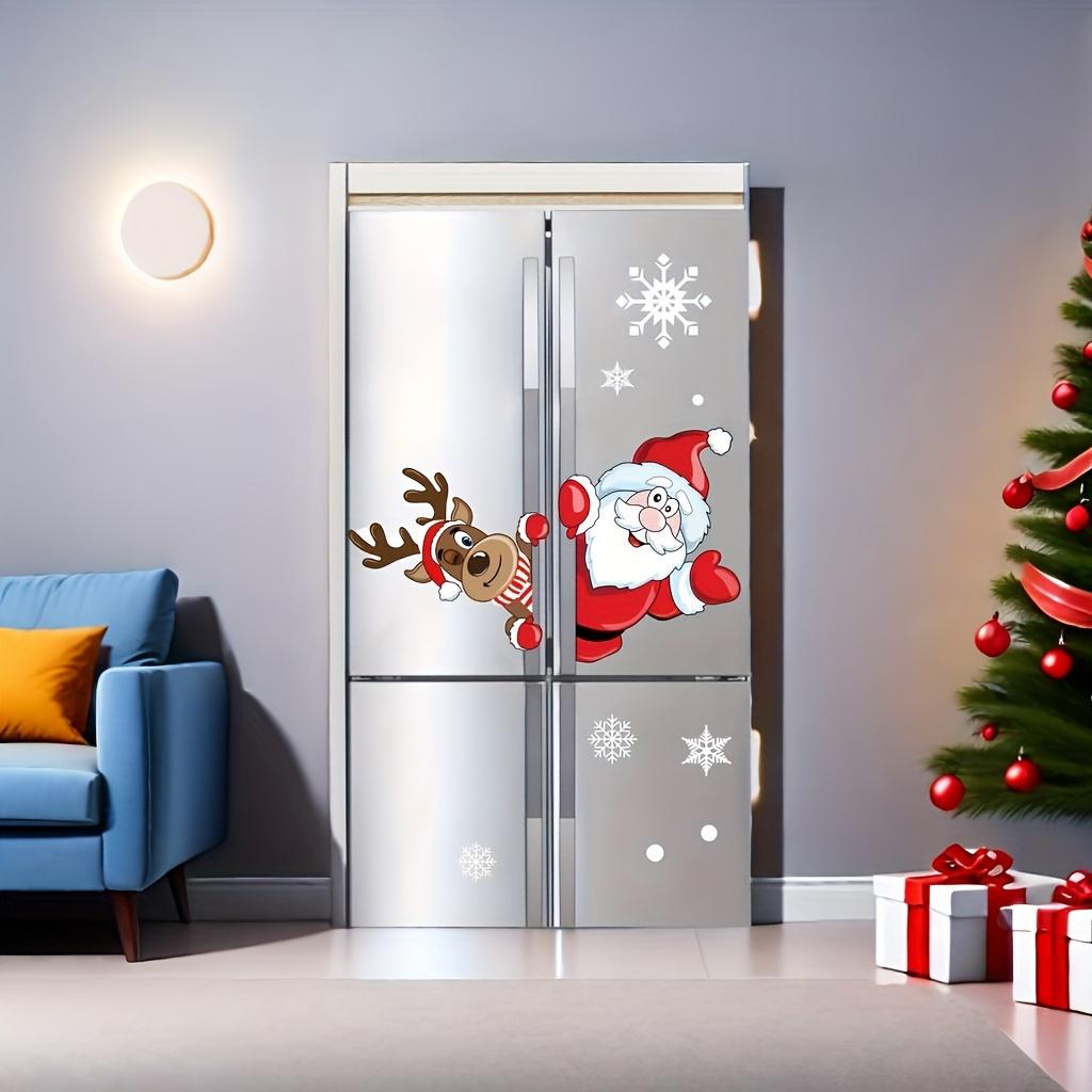 Conjunto de 2 peças de Adesivos Estáticos Autoadesivos de Natal - Papai Noel e Rena Espiando Através de Portas de Vidro, Decorações de Natal