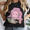 Cute Axolotl Playing Games T-shirt Female Casual Summer Drink Top Tie Dye Boba Tea Cartoon T-shirts Gamer Funny Short Sleeve Tee