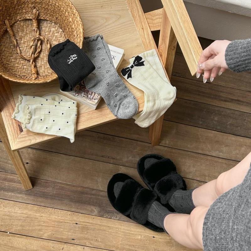 Female Spring and Autumn Sweet Polka Dot Curled Edge Bow Bubble Mouth Ballet Wind in The Tube Pile Socks