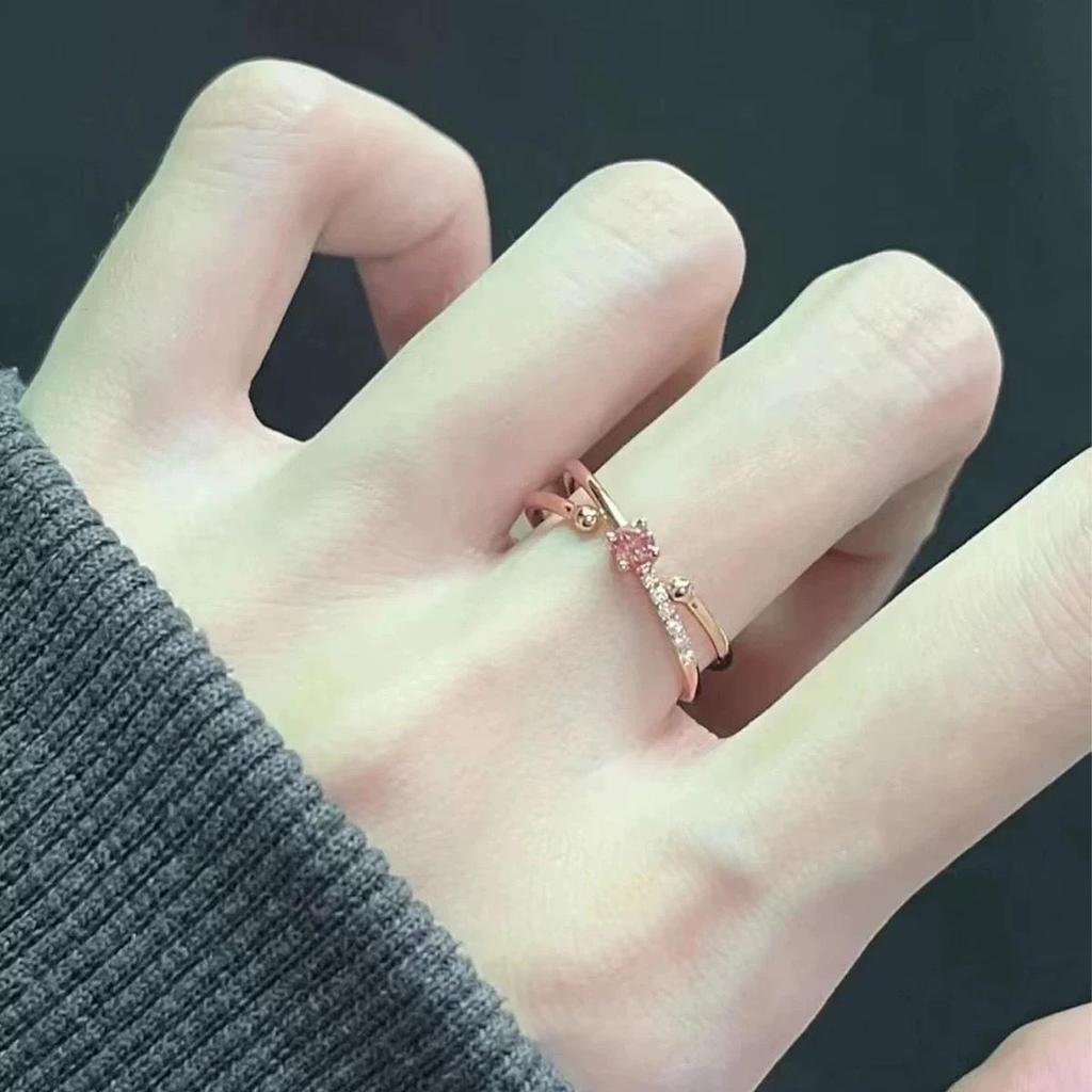 Star Trail Pink Diamond Women's Adjustable Open Ring: High-End Niche Design, Light Luxury, INS Cold Style