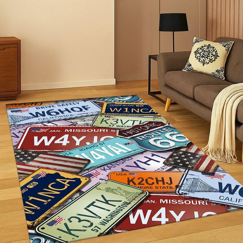 Retro Route75 America Mother Road Sign Carpet Rug for Bedroom Living Room Sofa Playroom Doormat Home Decor,Area Rug Non-slip