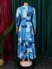 Women's 2024 Spring Lace-up Print African Plus Size Midi Dress
