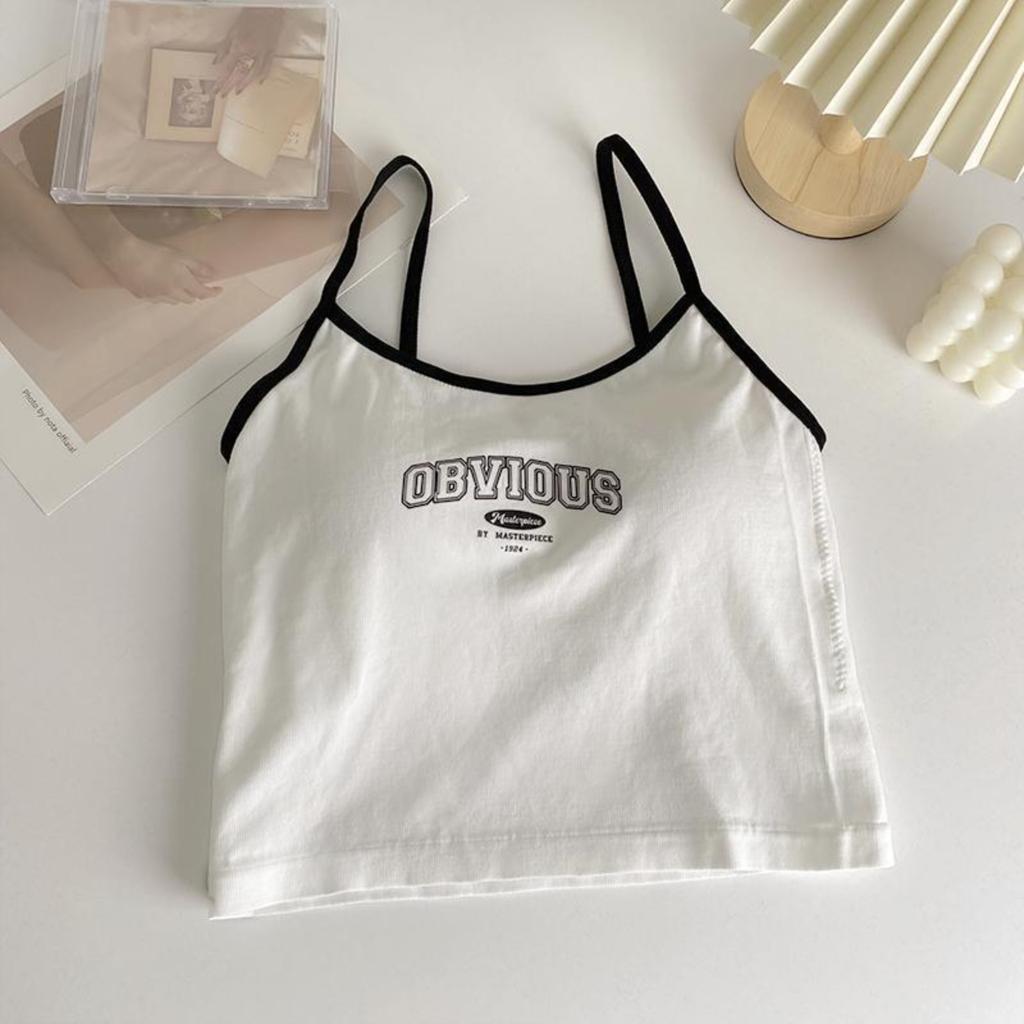 Small Camisole With Bra Pad Undershirt Female Senior Sense Letters Embroidery Thin Inner Slim Outer Wear Spicy Girl Desire Tops