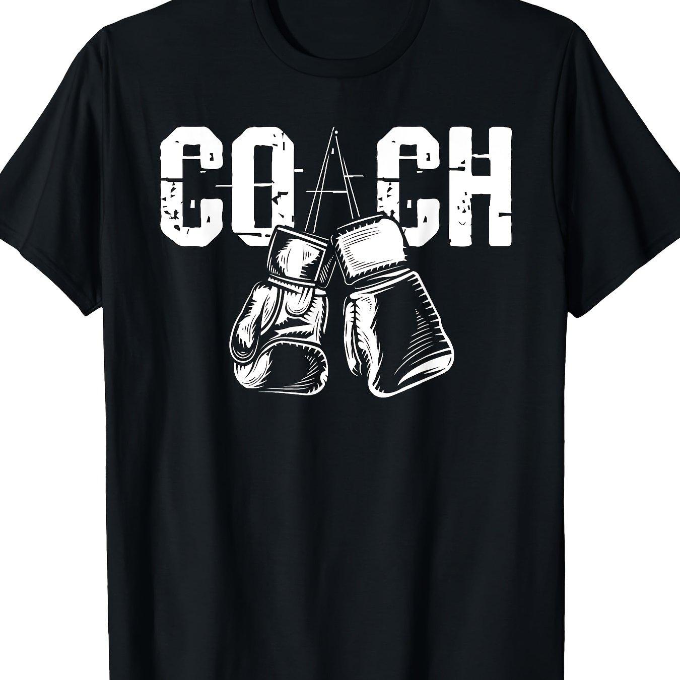 Boxing Coach Graphic Tee With Gloves Print Mens Cotton Round Neck Casual Sports TShirt Gym S