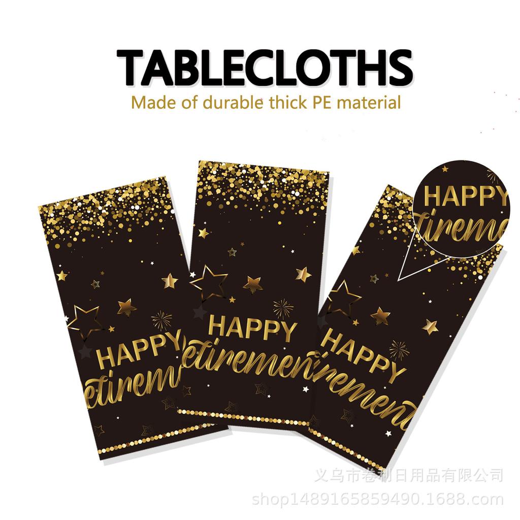 Black Gold Retirement Theme Party Supplies Tablecloth Decoration Arrangement Disposable Pe Tablecloth Retirement Party Tablecloth