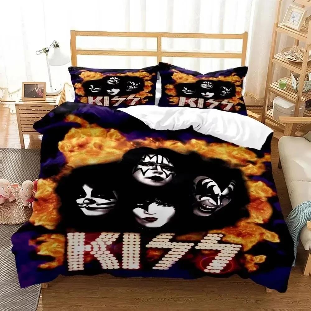Comforter 3D Print Kiss Band Rock Bedding Set 3D Printed Suitable For Bedroom Kids Home Textile
