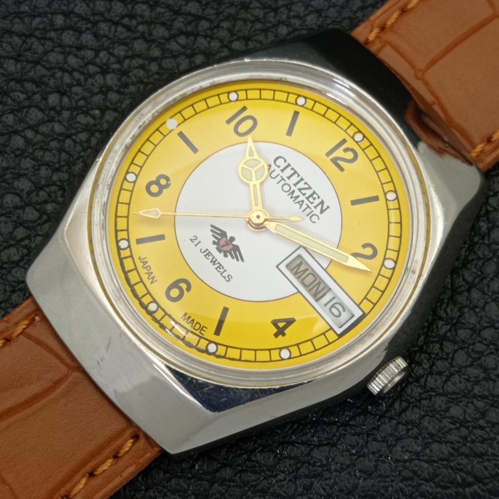 JAPAN MENS VINTAGE CITIZEN AUTOMATIC 8200 YELLOW COLOR DIAL WATCH A500249-2 R151b-a500249