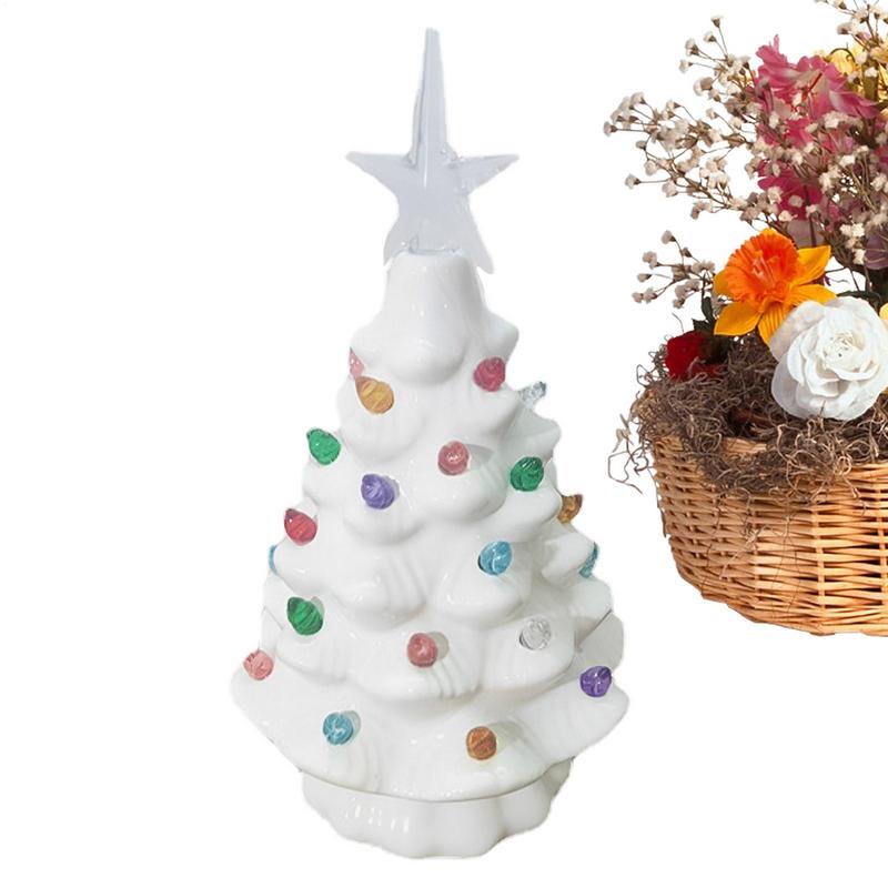 Ceramic Christmas Village Decoration Tree with Tree Topper Star Multicolored Lights Christmas Tree Night Light Holiday Decor