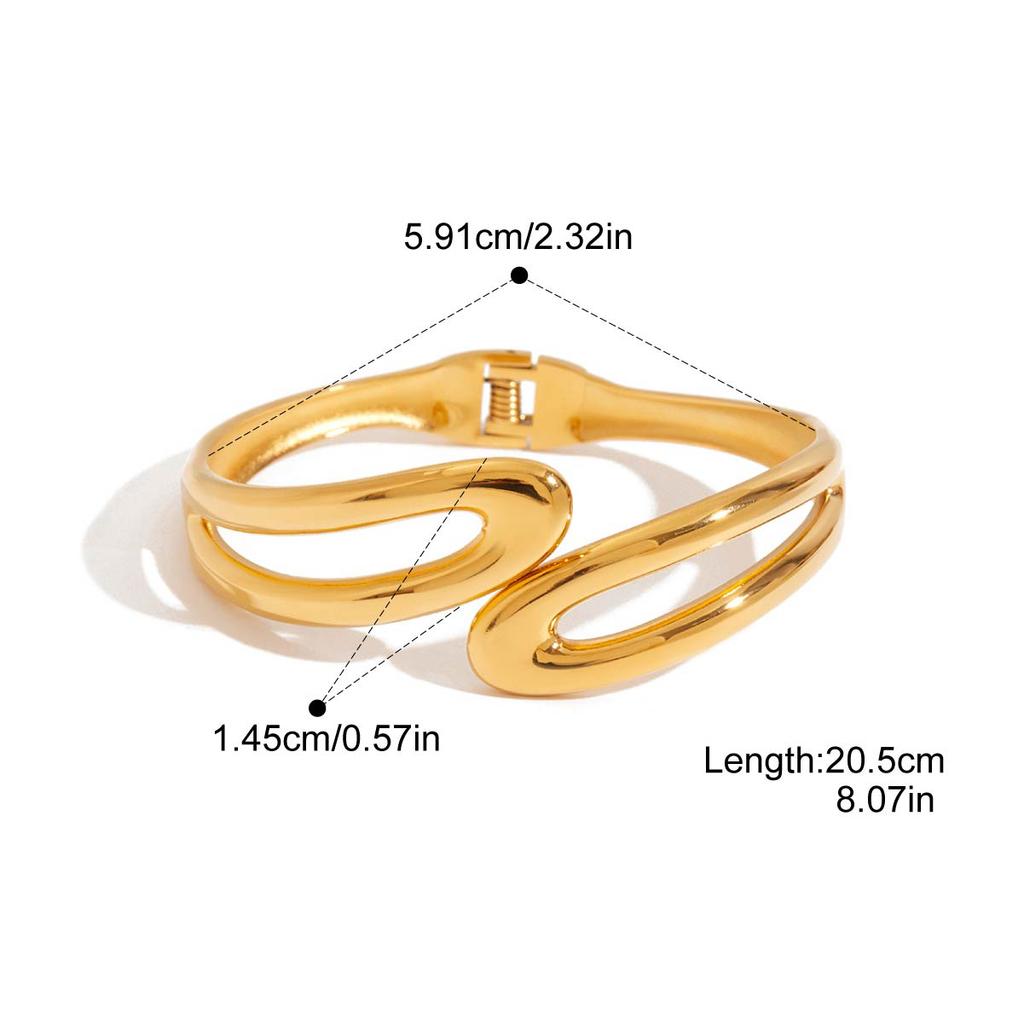 Yori Waterproof 18K Gold Plated Geometric Stainless Steel Double Color Cuff Bracelet Bangle Statement Charm Texture Jewelry New