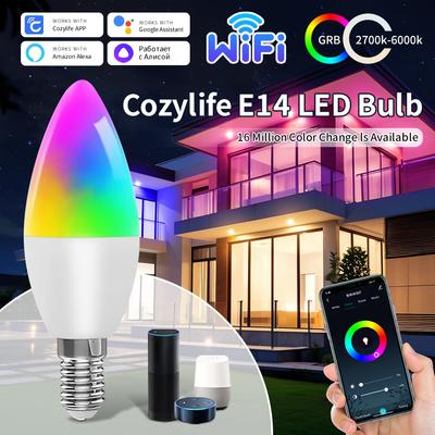 Cozylife Lampadina Smart WiFi E14 9W Candela Lampada Alexa Luci Led Lampadina RGB Dimmerabile Lampadine Led Controllo Vocale APP Google Home Yan