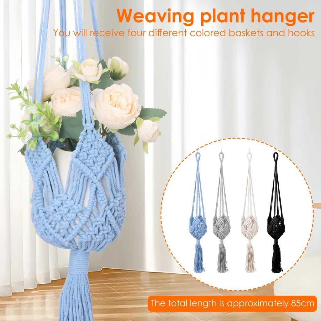4 Pcs Macrame Plant Hangers Bohemia Style Rope Hanging Plant Holder with Hooks Fine Flower Pot Holder for Home Garden Decoration