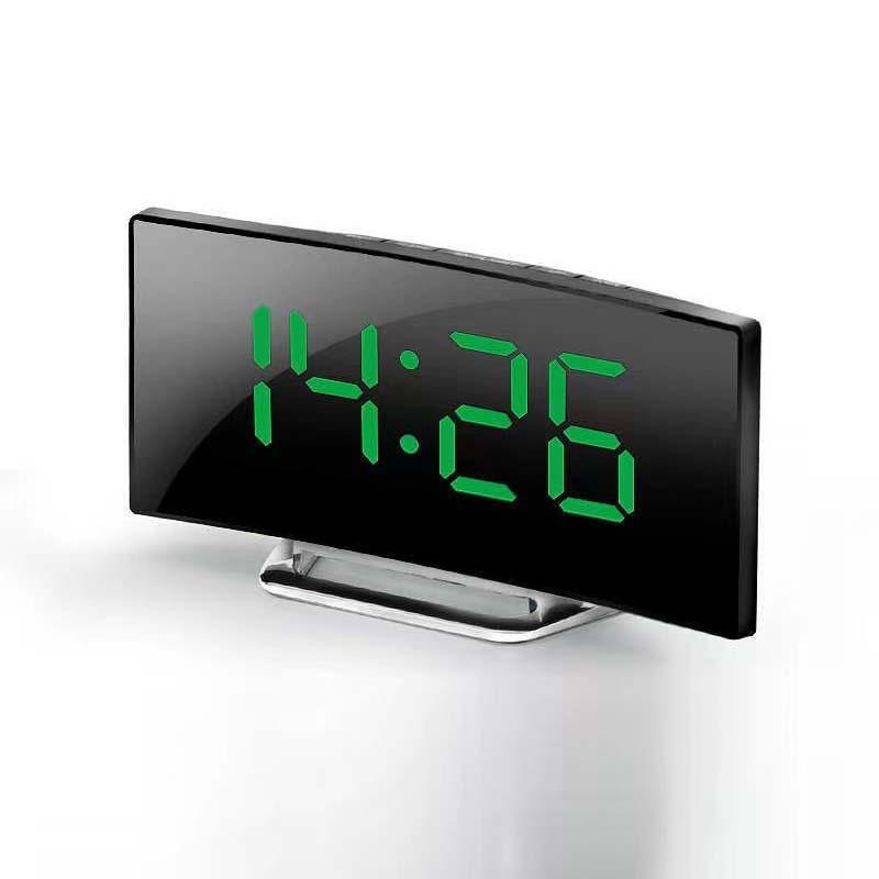 Large Screen Curved LED Digital Mirror Clock Stylish Arched Design Multifunctional Desktop Night Light Electronic Clock for Home
