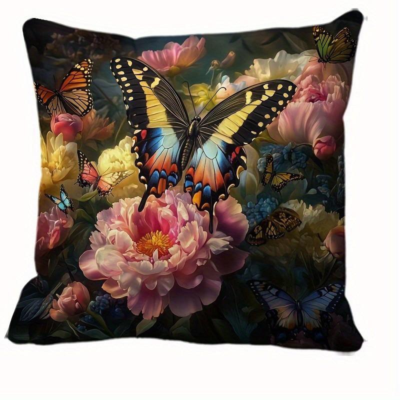 Colorful Birds Butterflies Floral Pillow Covers Pattern Cushion Cover Suitable For Sofa Bedroom Car Pillow Cover