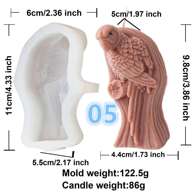 Animal Owl Bird Parrot Feathery Birds Silicones Mold DIY Standing Parrot  Bird Candle Mold  Animal Desktop Ornament Gypsum Mold