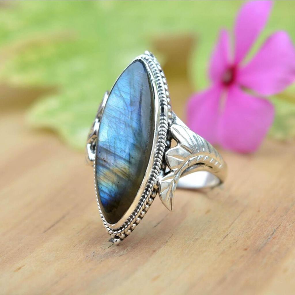 Labradorite Marquise Ring – Qavish 925 Sterling Silver Handmade Jewelry