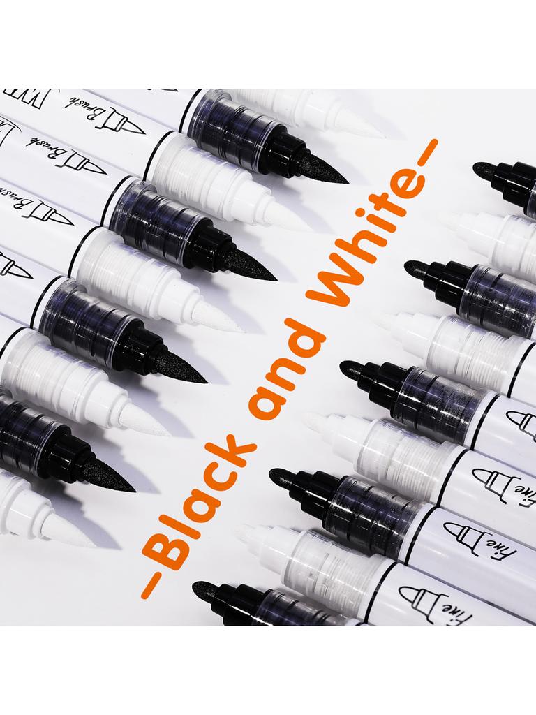 Black/White Large Capacity Dual Tip Permanent Acrylic Paint Pen for Art Supplies Fabric Paint, Markers for DIY Art Brush Pen Set