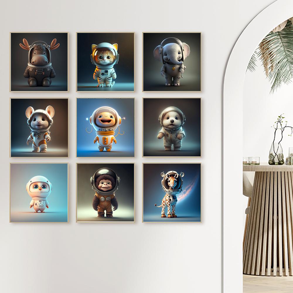 Baby Animal Astronauts Set 10 Cute Cute Pixar Dog Art Poster Print Cartoon Hd Modern Canvas Painting Nursery Kid Room Home Decor