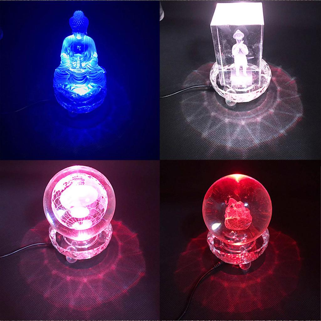 Multicolor LED Illuminated Base With USB Power for Crystals Display and Artwork Showcase Sturdy Plastic Designs
