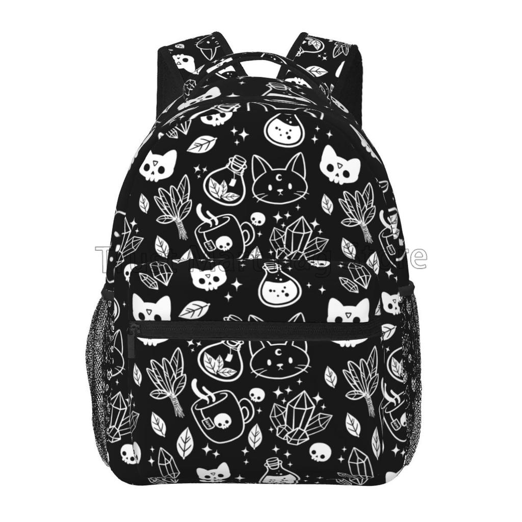 Black Witch Skull Moon Divination Backpacks School Book Bags Waterproof Student Laptop Backpack Casual Travel Sports Daypacks