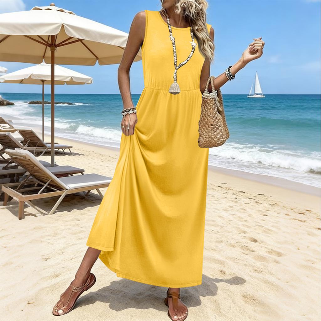 Summer Dresses For Women  Maxi Dresses Long Flowy A Line Sleeveless Sundresses With Pockets