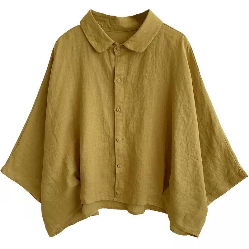 Women's Retro Cotton Linen Shirt - Loose, Slimming Five-Point Sleeve Summer Top (2026 Design)
