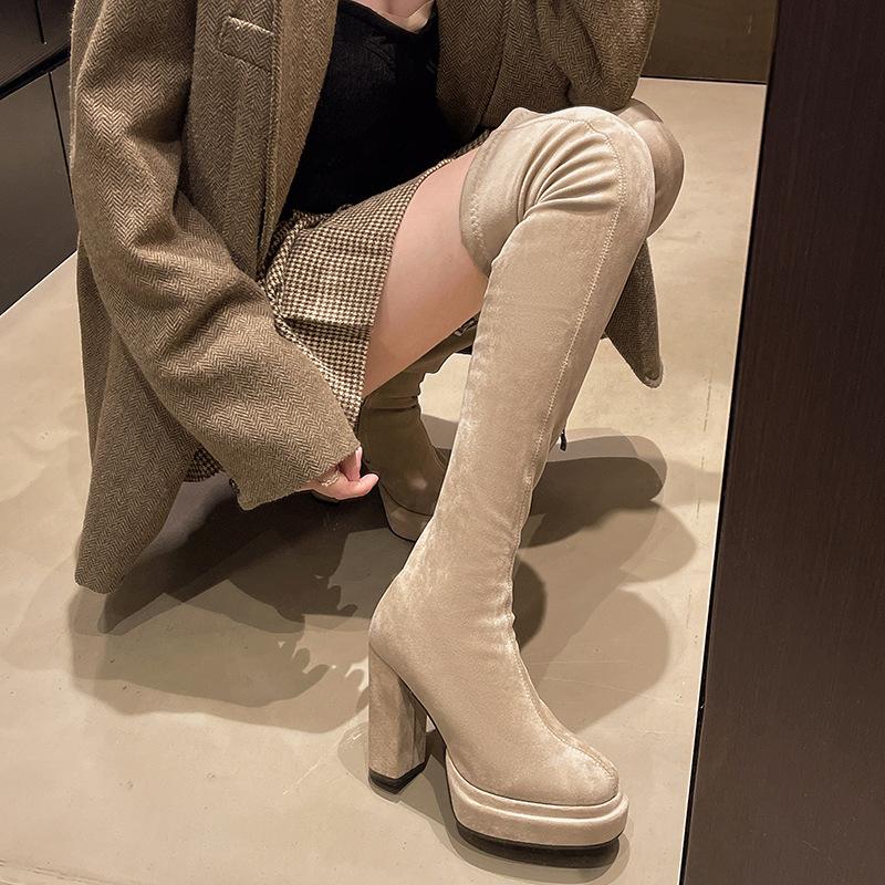New versatile child autumn and winter European and American elastic boots fashion knee boots high heel thick sole waterproof table thick heel